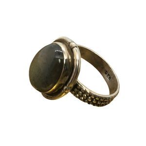 Vintage Sterling Silver Art Deco Ring Size 6.25 Green Oval Gemstone